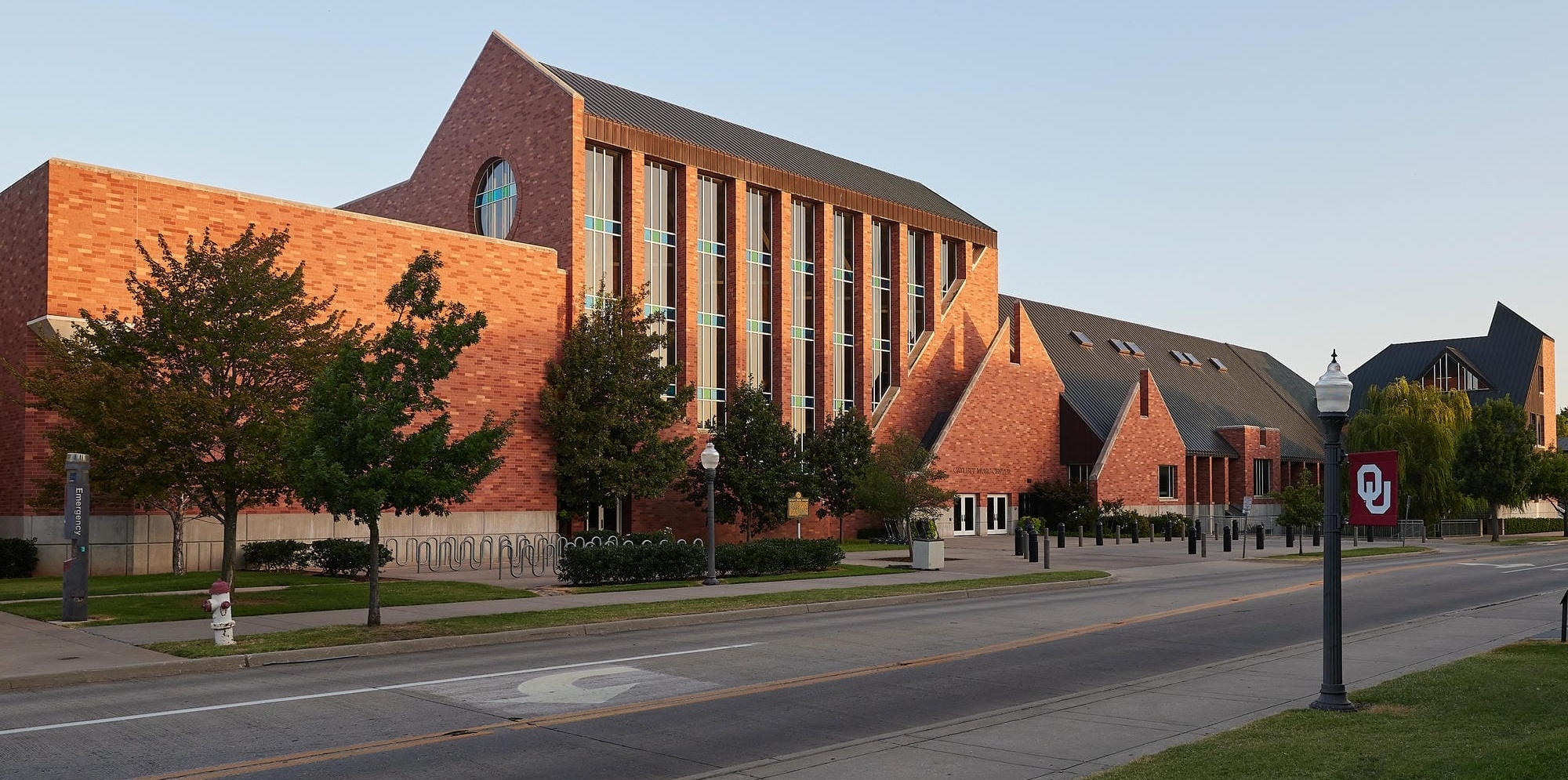 Exterior of Catlett Music Center's main entrance on the east side of the building.