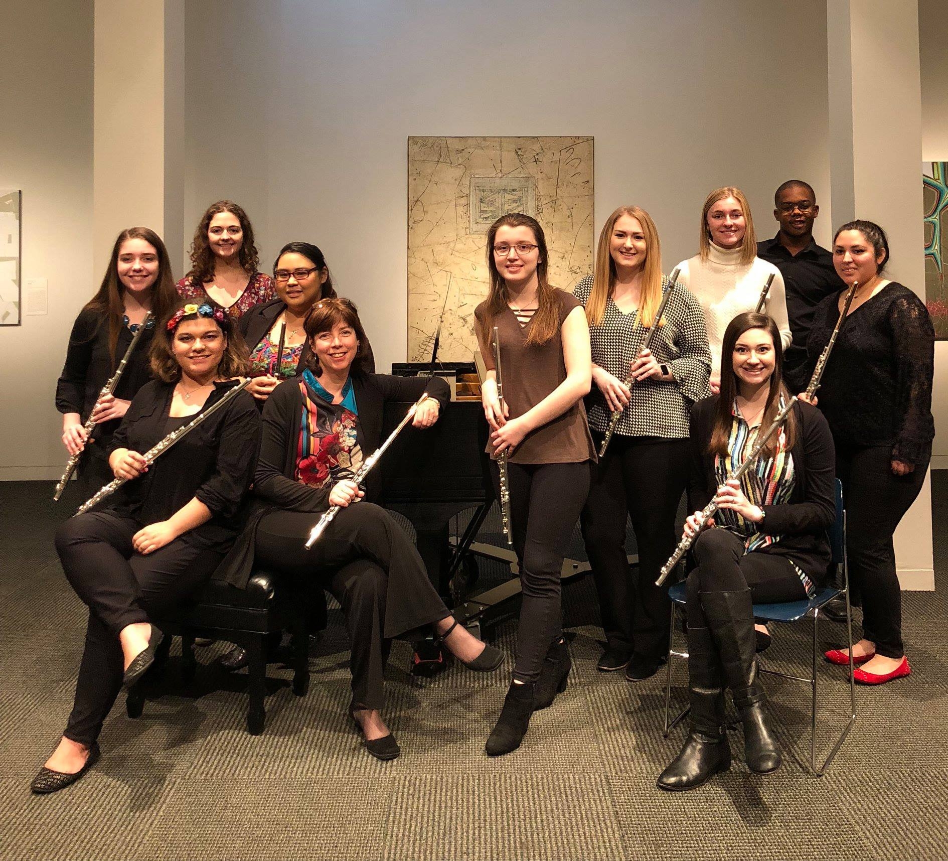 OU Flute choir group photo in Fred Jones Jr. Museum of Art.