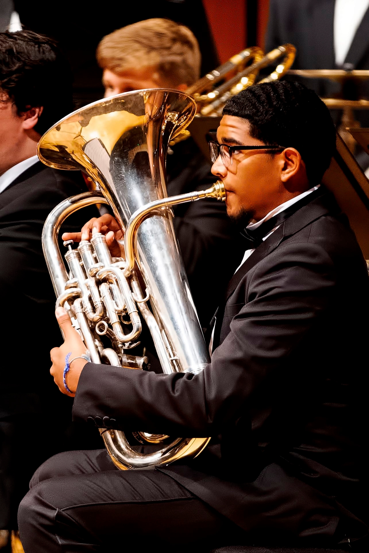 Closeup of euphonium player in OU Band