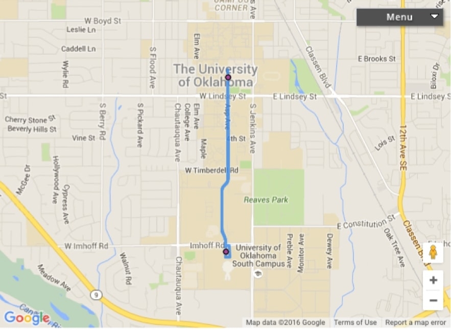 Map for bus parking and shuttle route for OUVW.