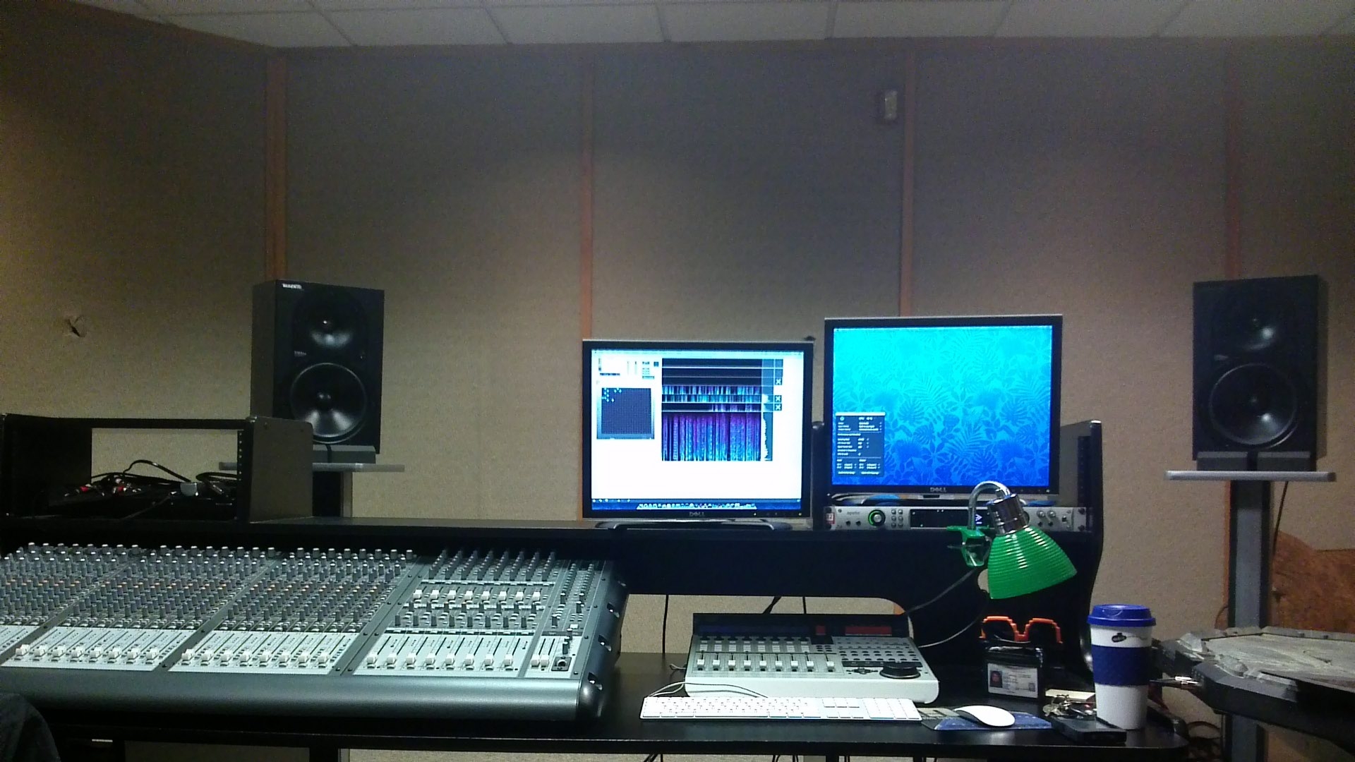 Computer music studio equipment photo.