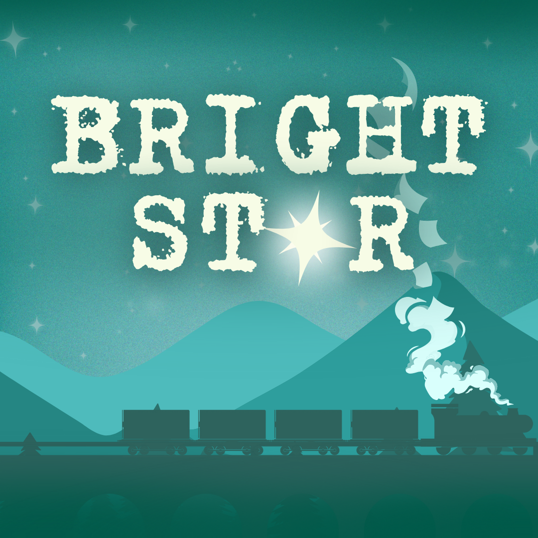 Bright Star logo with train on a track in the mountains. 