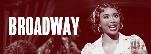 Red Duotone Image of Adrianna Hicks as Sugar in "Some Like it Hot" with the word "Broadway" displayed.