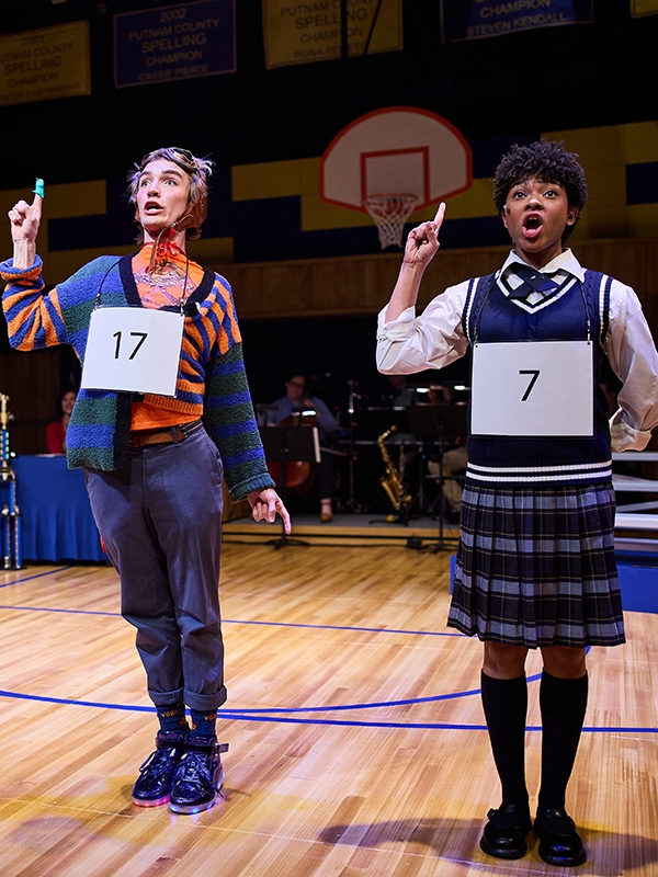 Two musical theatre students in a production of "Spelling Bee".
