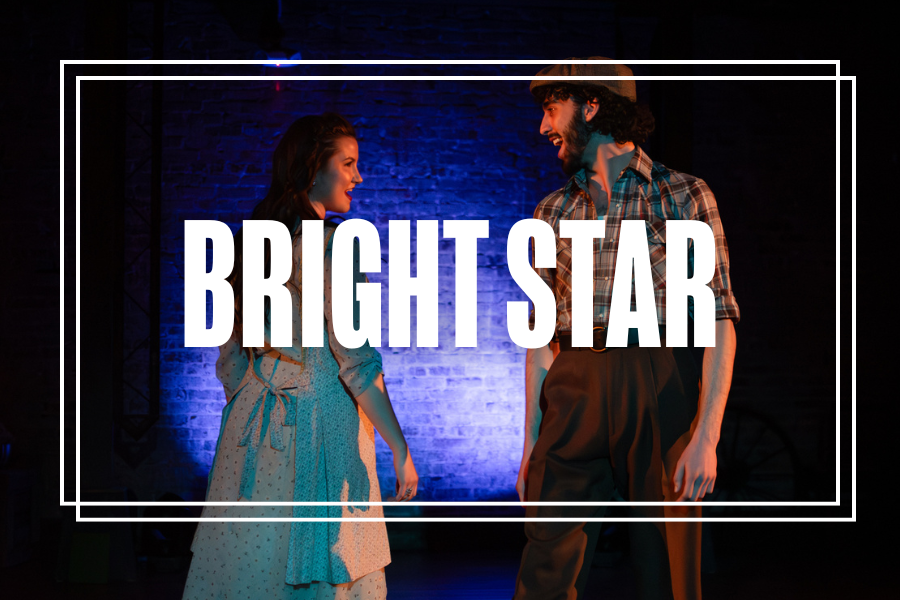 "Bright Star" in white text overlaying a photo of Musical Theatre students performing.