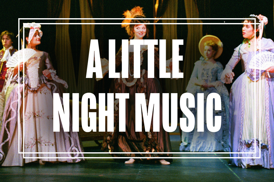 "A Little Night Music" in white text overlaying a photo of Musical Theatre students performing.