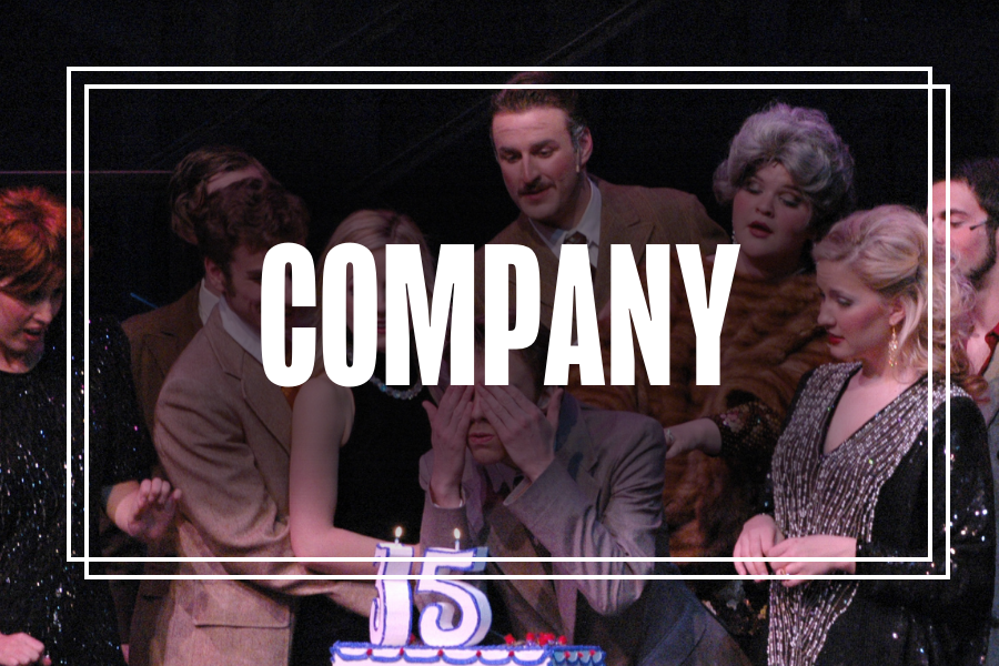 "Company" in white text overlaying a photo of Musical Theatre students performing.