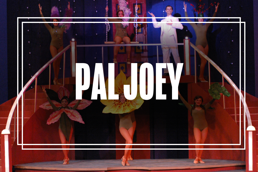 "Pal Joey" in white text overlaying a photo of Musical Theatre students performing.