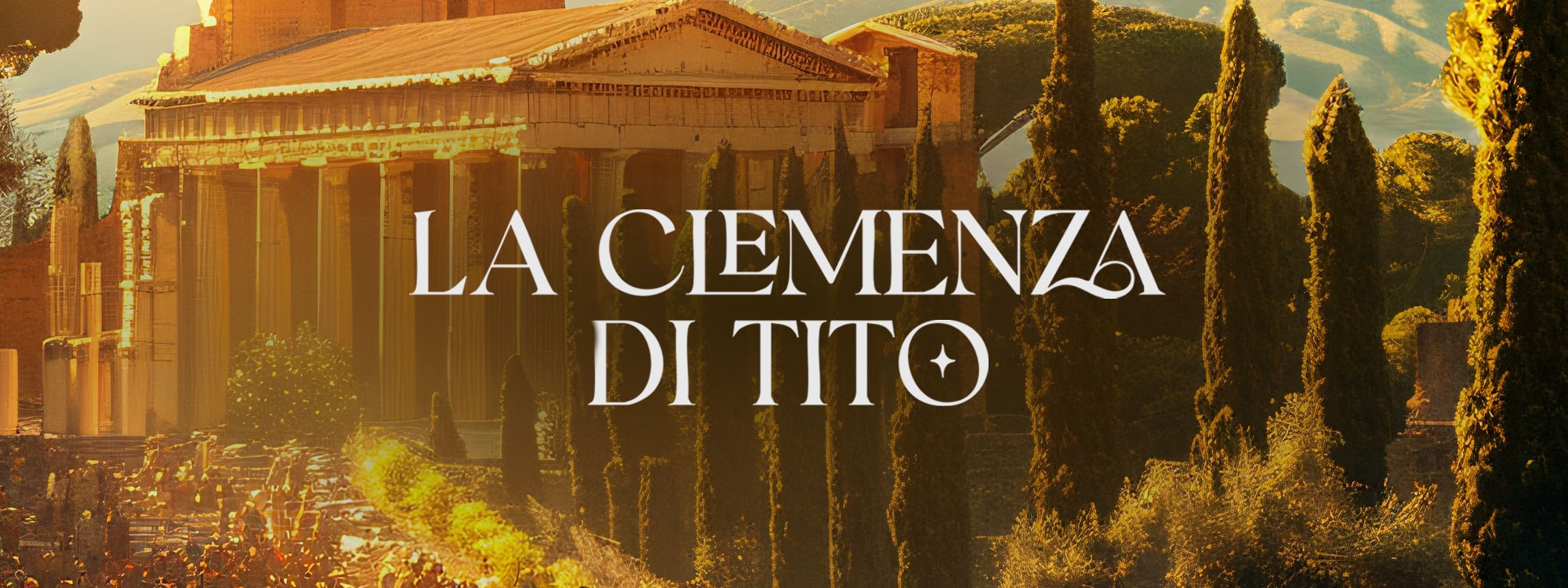 "La Clemenza di Tito" in brown lettering over an ancient Roman building.