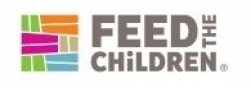 Feed the Children's logo has a square made up of multi-colored stripes and a grey font.