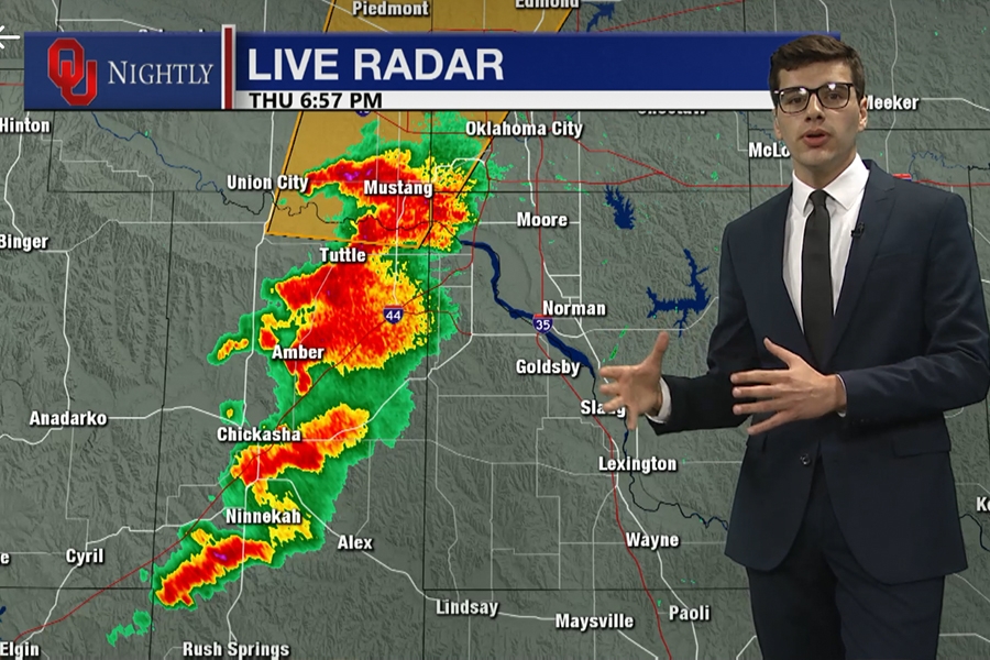 Student meteorologist reports on the weather.