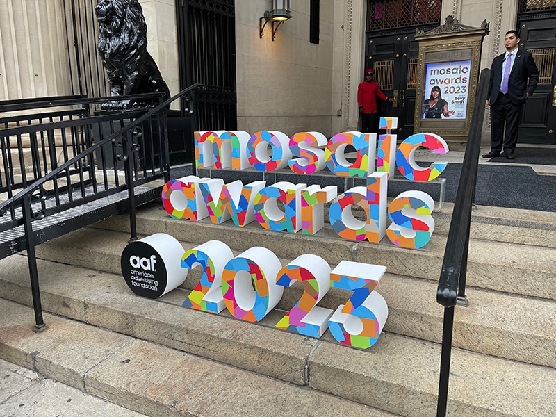 Mosaic Awards 2023 sign.