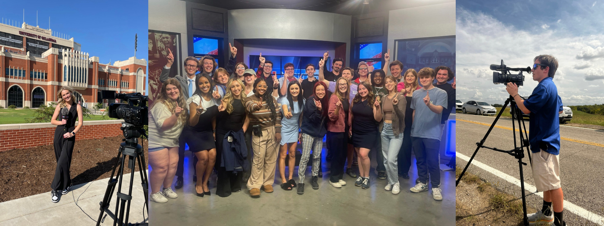 Banner image of OU Nightly reporters on set and on the scene.