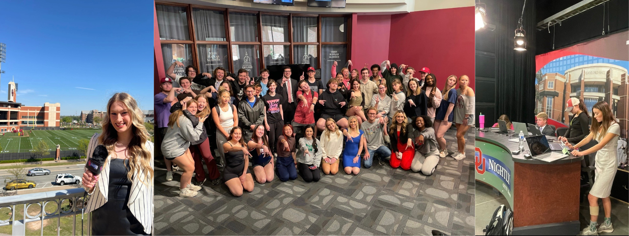 Banner image of OU Nightly reporters on set and on the scene.