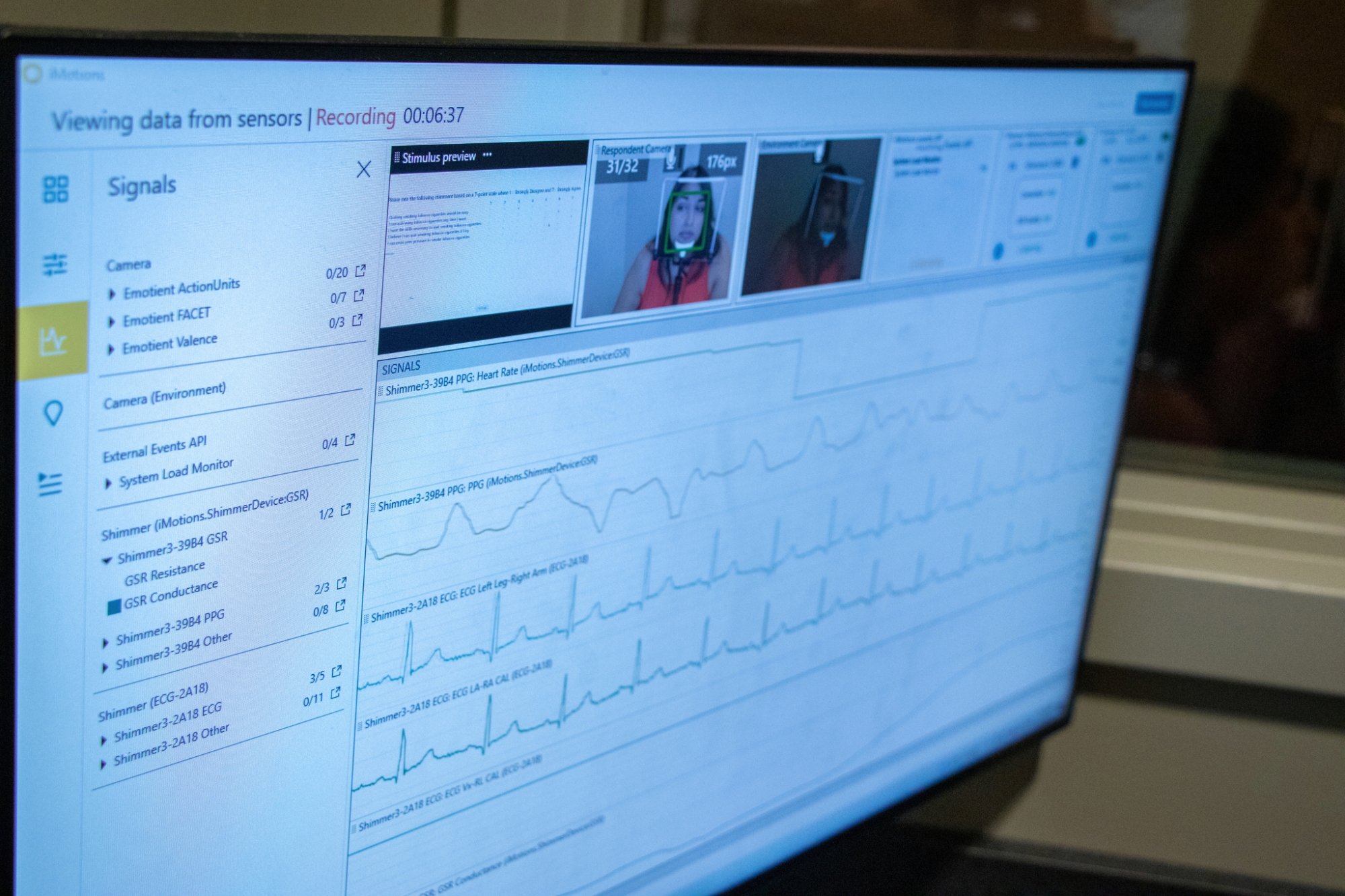 Desktop monitor showing live data collection.