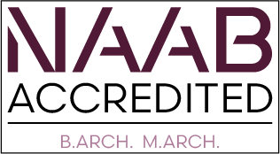 N A A B accredited in bachelor of architecture and master's of architecture logo.