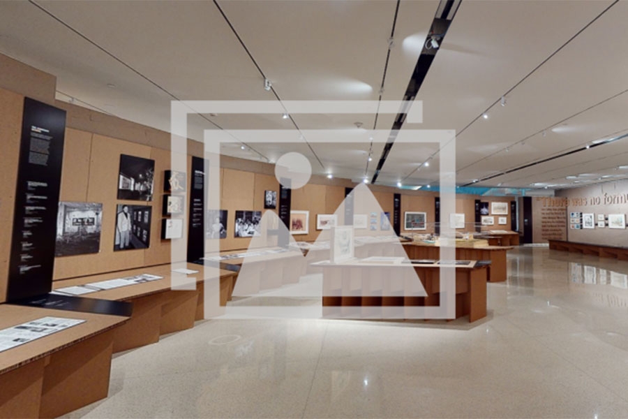 A gallery featuring displays of various pieces of art.