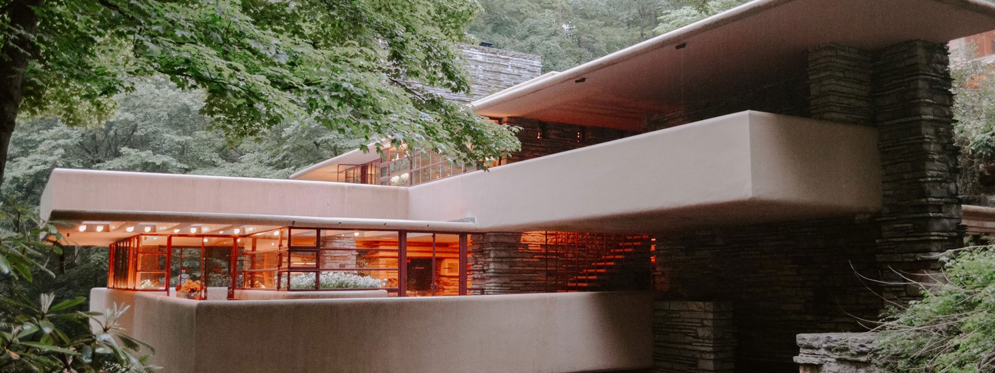The exterior of Fallingwater Studio, designed by Frank Lloyd Wright.