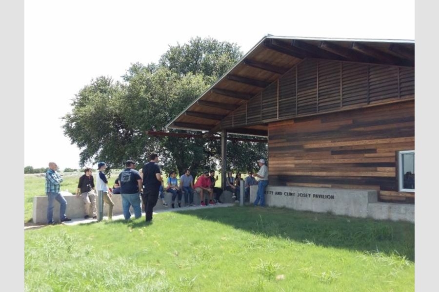 Students outside the Josey Pavilion.