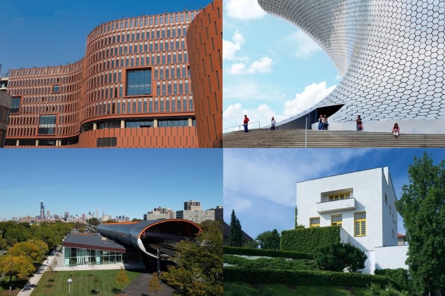 Four buildings featured in student essays.