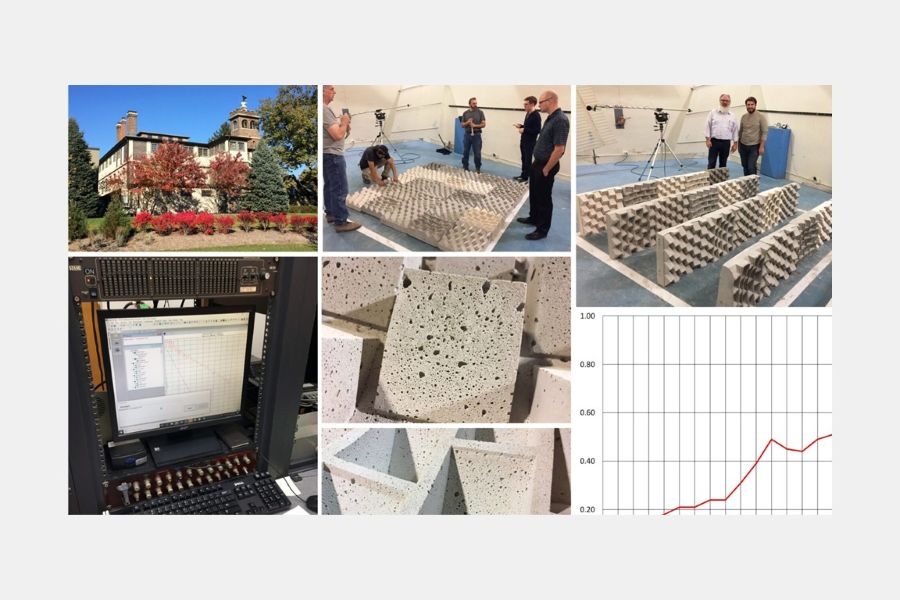 Collage of images displaying the acoustical testing.