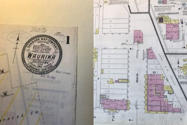 Waurika map label and street map from 1910.