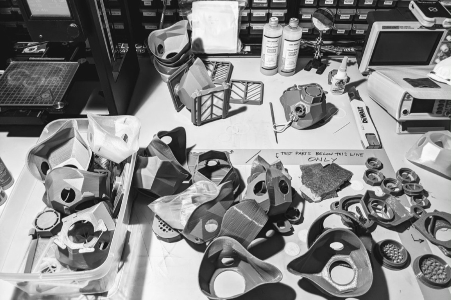 Test prints of respirator masks.