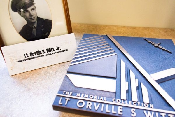 A photo of Lt Orville S Witt Jr and plaques commemorating the Witt collection.
