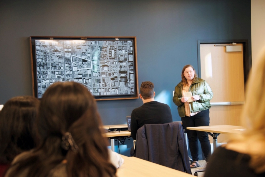 Students present their work during Prof. Callahan's recent "Rethinking Women's Prison Class" in Fall 2019.