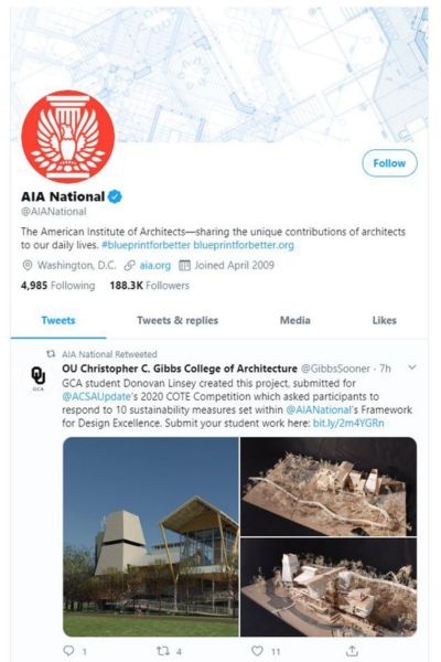 Tweet of recognition from A I A National