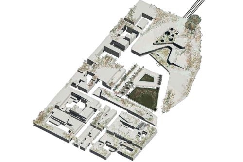 Digitally rendered architectural visualization of a floor plan.