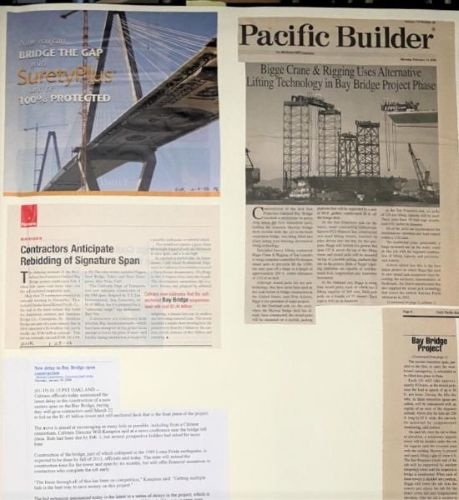A collection of newspaper clippings about bridge construction.