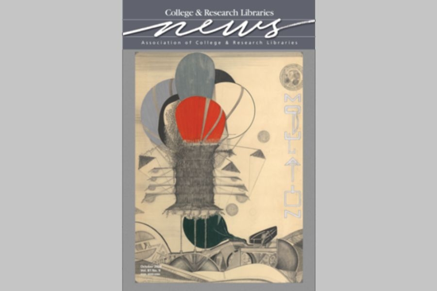 Magazine cover with abstract architectural drawing and red circular form