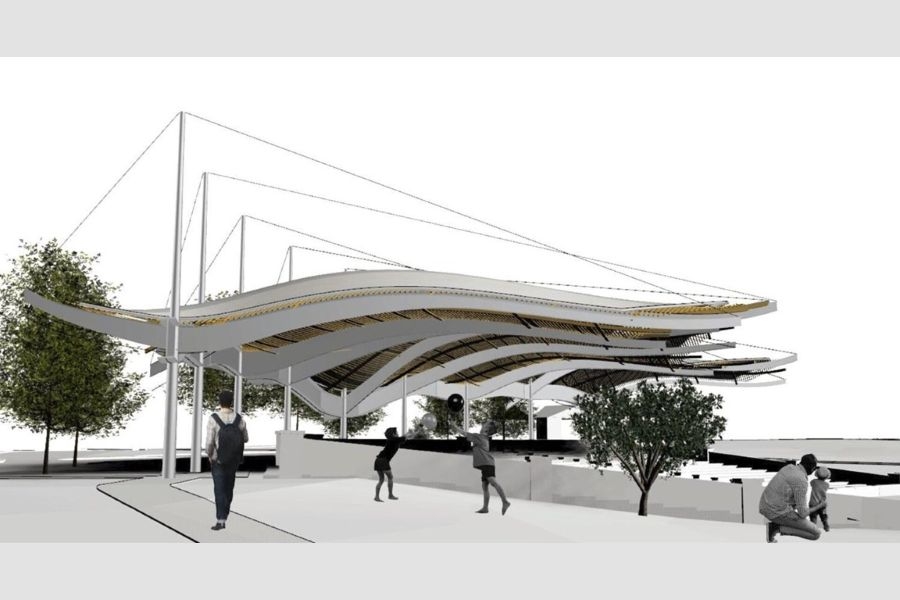 A rendering of a canopy over an amphitheater.