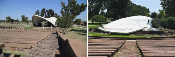 The Andrews Park canopy before and after collapse.