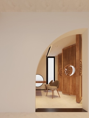 A rendering of an interior designed by Li. 