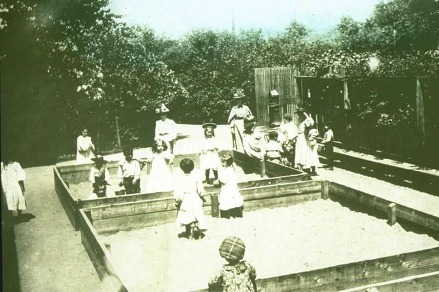 Children playing in a Sand Court in Charlesbank Park, Boston, 1891.