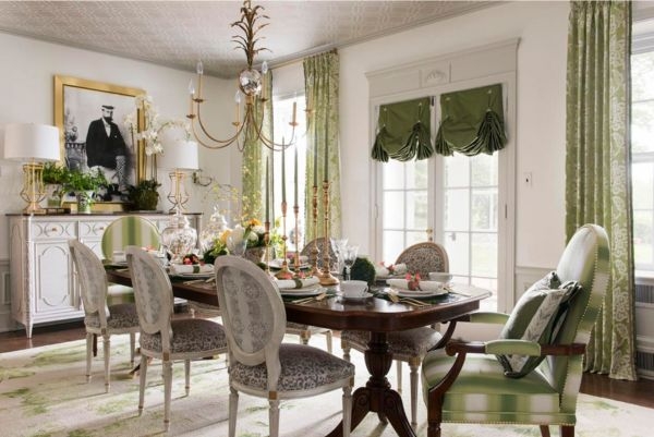 Picture of dining room in a Grandmillenial design with ornate vintage furniture and decor with modern aspects.