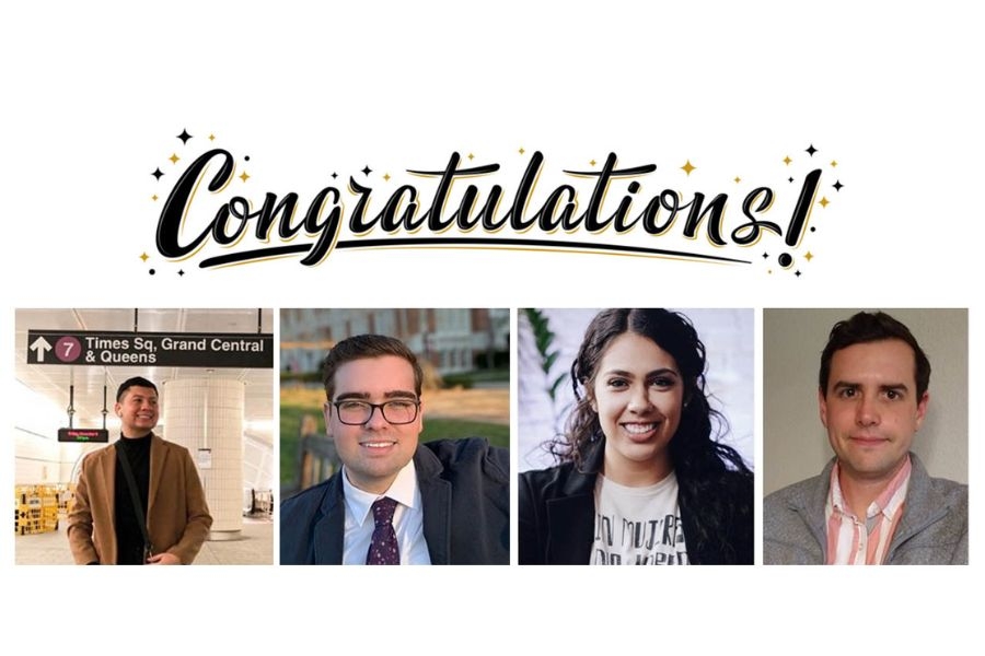 Graphic reading “Congratulations!” above four headshots of Regional + City Planning students.