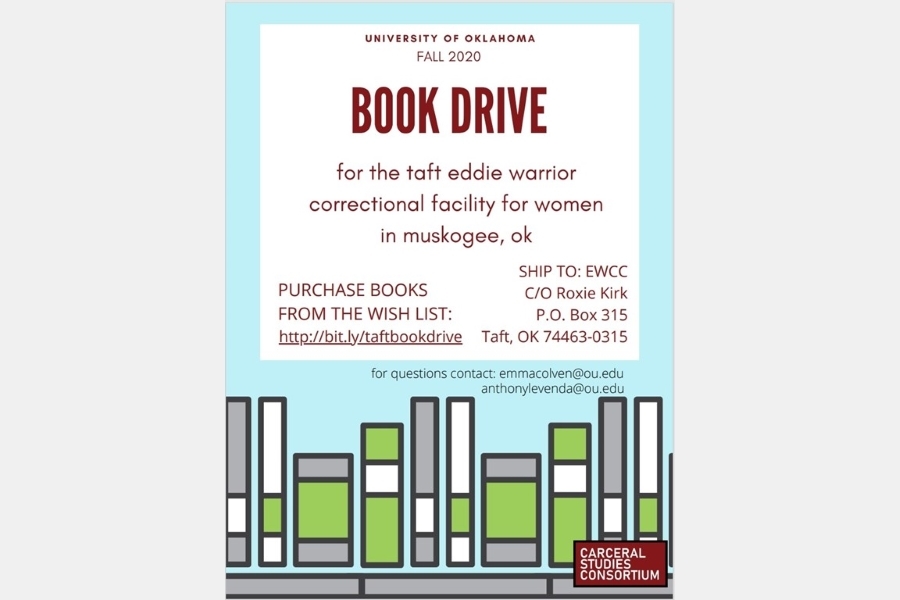 Flyer containing details about the book drive. 