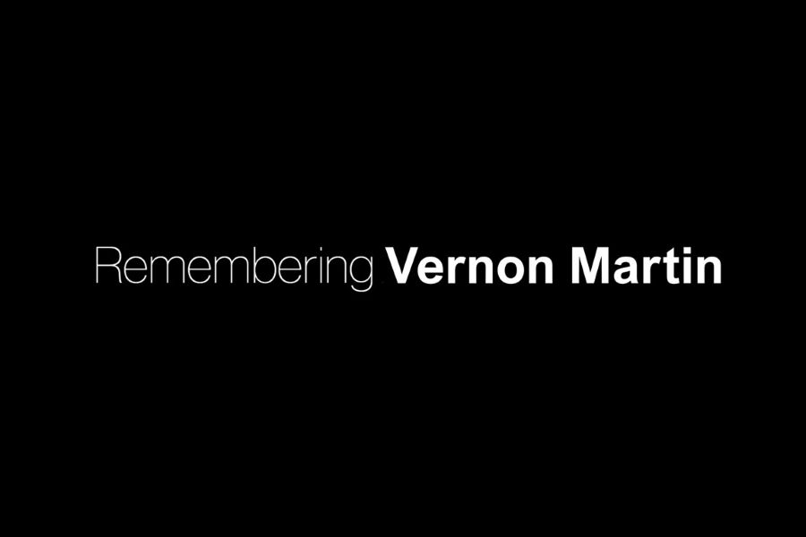 The text "Remembering Vernon Martin" on a black background.