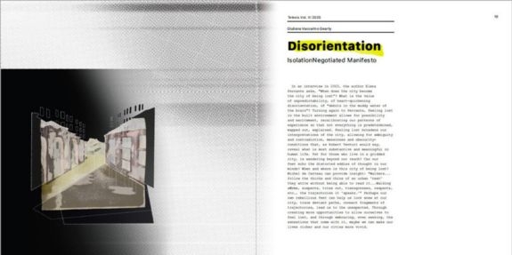 Telesis article with abstract feature image titled Disorientation, Isolation Negotiated Manifesto.