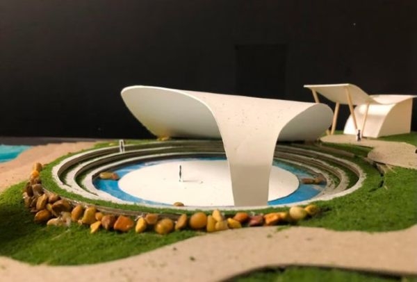 A close-up of an architectural model by Hernandez Sevilla.