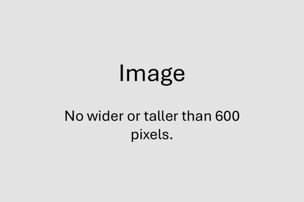 The text "Image no wider or taller than 600 pixels" on a gray background.