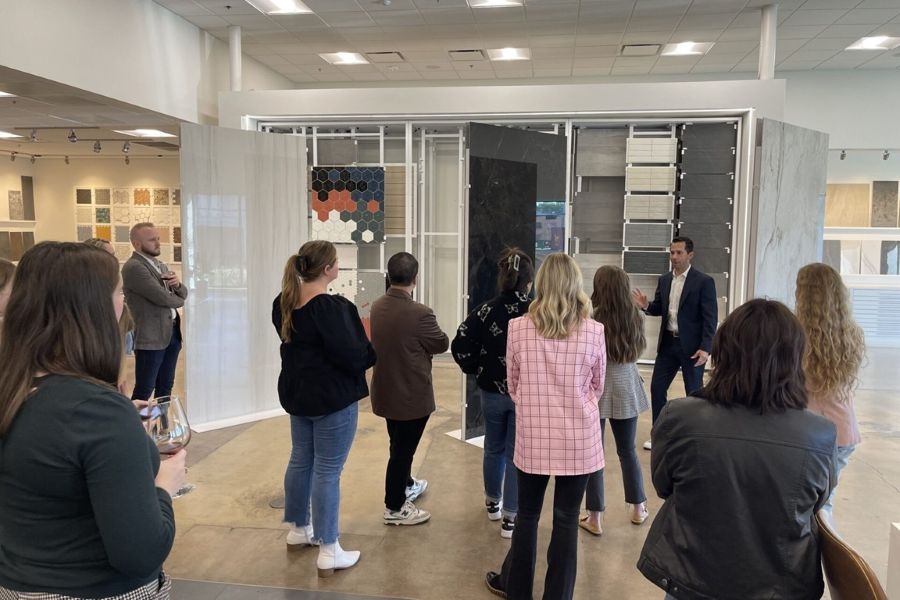 Interior Design students touring a showroom.