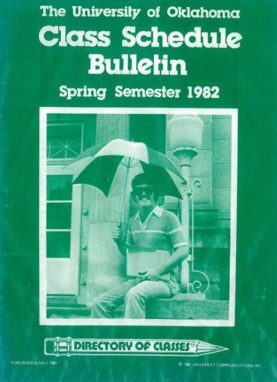 The O U 1982 Spring Class Bulletin featuring a photo of Larry Hopper.