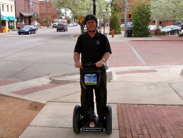 Hopper on a segway in Oklahoma City's Bricktown district.