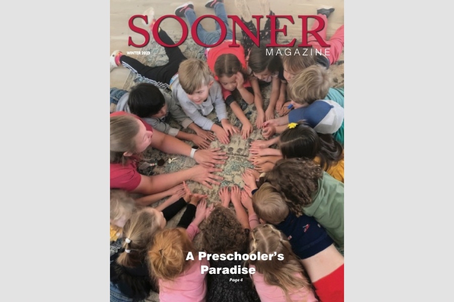 Sooner Magazine winter 2023 edition with the featured article "A Preschooler’s Paradise".
