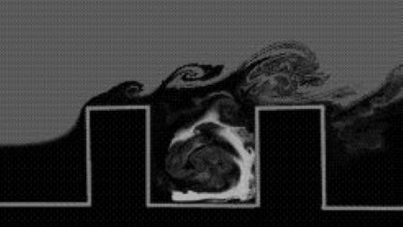 A diagram of air trapped between two tall objects.