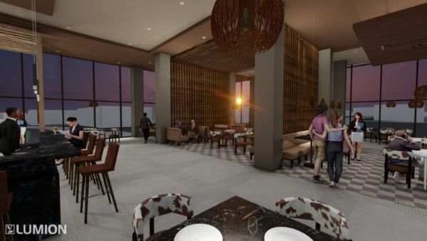 A rendering of a restaurant and bar.